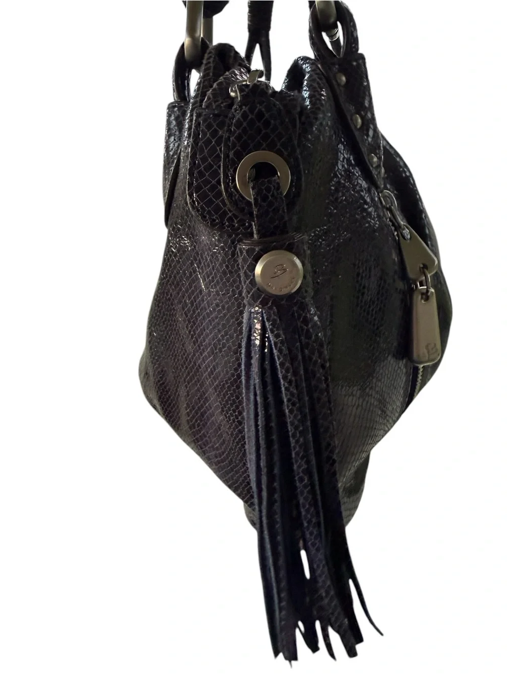 B. Makowsky Blue Leather Hobo Bag Snake Embossed Silver Hardware Y2K A221285